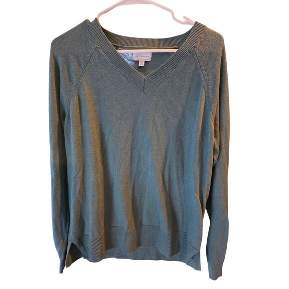 Lucky Brand V Neck Sweater S Womens Green Cotton Blend Holiday Christmas Classic - Picture 1 of 5